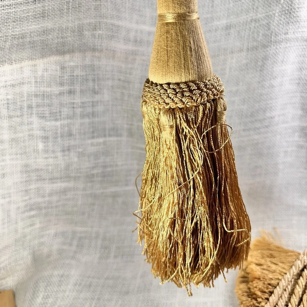 Gold Curtain Tassel Tiebacks Pair Braided Rope Drapery Holdbacks 23